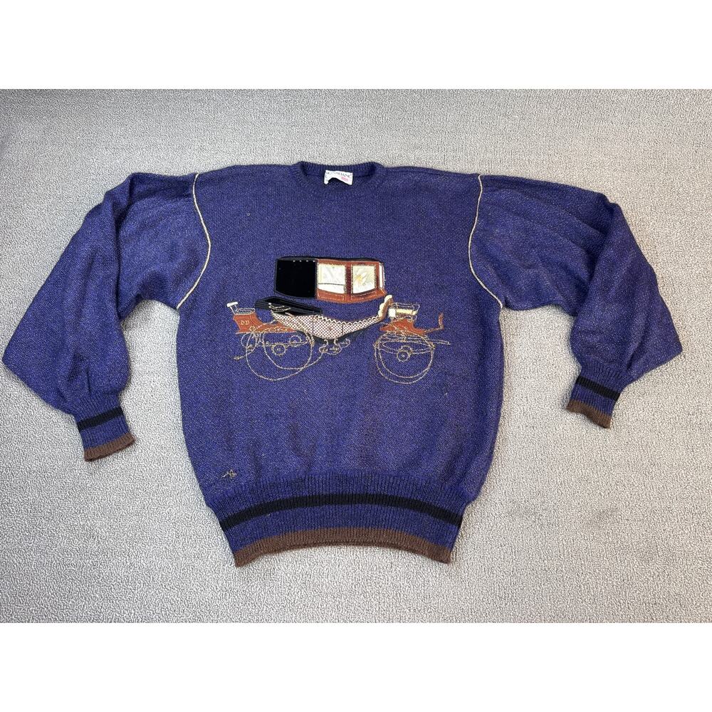 Vintage Dino Valiano Sweater Knit Mohair Embroidered Carriage Germany US Size 10